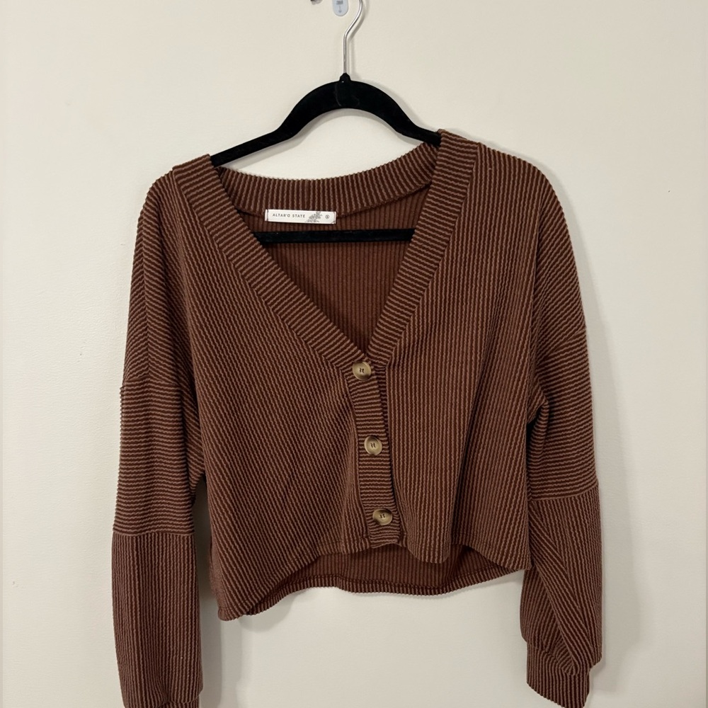 Altar'd State Chocolate Button-Up Cardigan